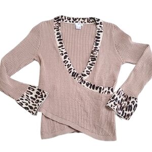 Venus Asymmetrical Waffle Knit Leopard Trim Top